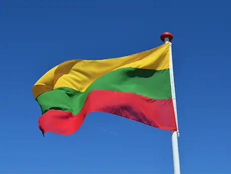 aeroe-flag Ærøs flag i gul, grøn og rød på Ærø mod blå himmel